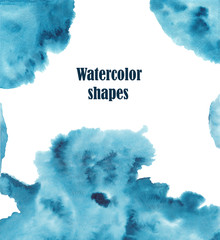 Watercolor deep blue figures on white background for winter marine space works