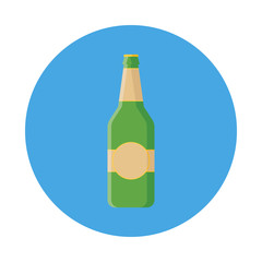 Beer bottle flat icon isolated on blue background. Simple alcoholic drink in flat style. Can be used in banners, posters, restaurant and pub menu.