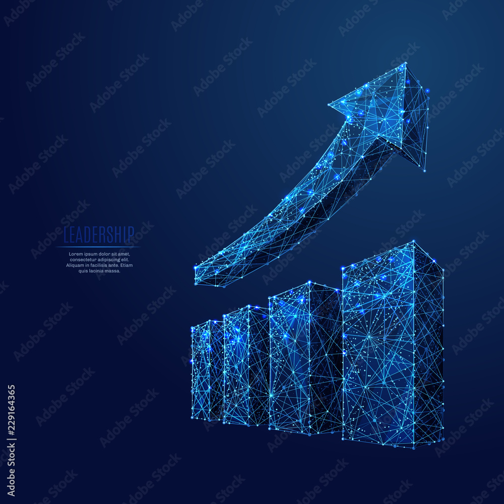 Leinwandbilder growth chart. business technological concept. polygonal abstract science illustration. low poly blue