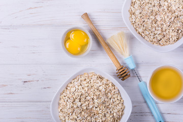 Raw oatmeal with ingredients