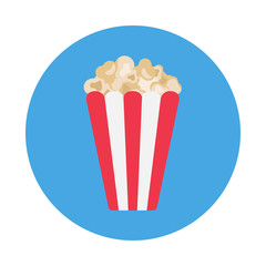 Simple Popcorn flat icon isolated on blue background. Cinema design elements in flat style vector illustration.