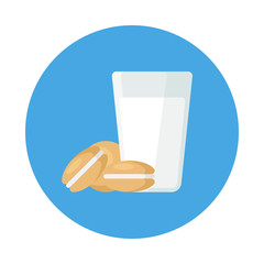 Glass of milk and cookies isolated on blue background. Vector illustration for banners, posters and restaurant menu. Can be used in web and mobile design.