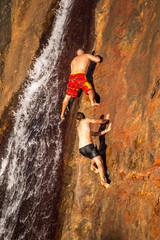 Jumping from the top of the clif of serpentine falls