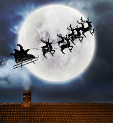 Santa's Sleigh  flying across the sky