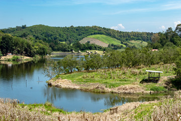 Fototapeta na wymiar A natural reservoir in the mountains.