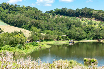 A natural reservoir in the mountains.