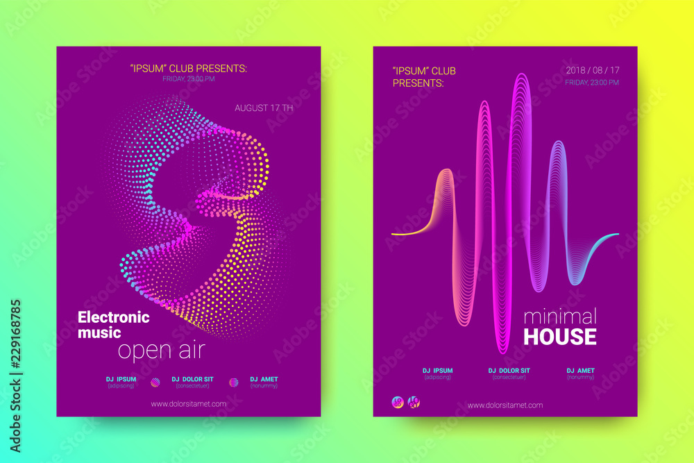 Wall mural music posters set with wave lines and distortion.