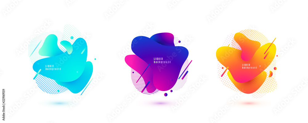 Fototapete abstract liquid shape. fluid design. isolated gradient waves with geometric lines, dots. vector illu