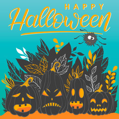 Halloween background with pumpkins and spider.Perfect for prints,banners,invitations and more.