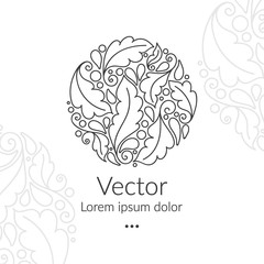 Leaf organic emblem. Elegant, classic elements. Can be used for jewelry, beauty and fashion industry. Great for logo, monogram, invitation, flyer, menu, brochure, background, or any desired idea.
