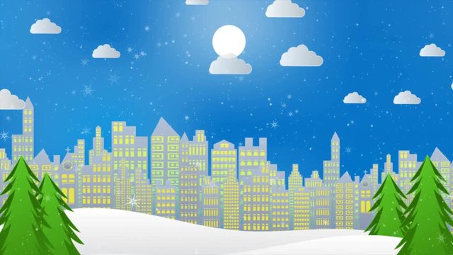 Motion graphics for christmas season background with snowflake and santa in town