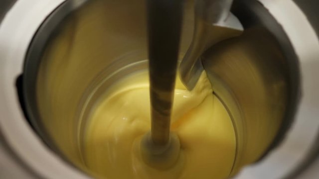 Ice cream preparation with different tools, ingredients, and machines