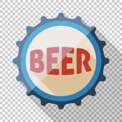 Beer bottle cap icon in flat style on transparent background