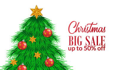 Christmas sale offer template with illustration of fir tree