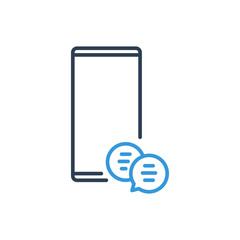 Simple Line of Cell Phone Vector Icon - Message bubble chat and mobile dialog