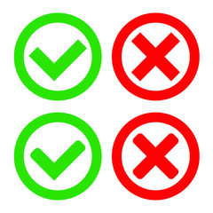 Green Check Mark and Red Cross in two variants (square and rounded corners) - Isolated Vector Illustration
