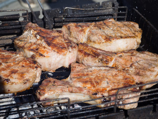 Grilled meat roasted on the smoke.
