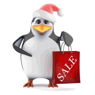 Vector 3d Santa penguin has been to the sales