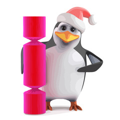 Vector 3d Xmas penguin cracker surprise