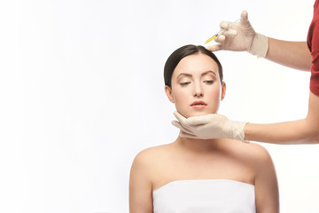 woman face injection. salon cosmetology procedure. skin medical care.  dermatology treatment. anti...