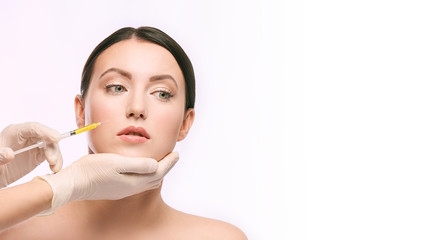 woman face injection. salon cosmetology procedure. skin medical care.  dermatology treatment. anti...