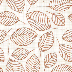  Embroidery floral seamless pattern on linen cloth texture