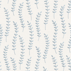 Fototapeta premium Embroidery floral seamless pattern on linen cloth texture