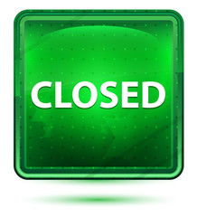 Closed Neon Light Green Square Button