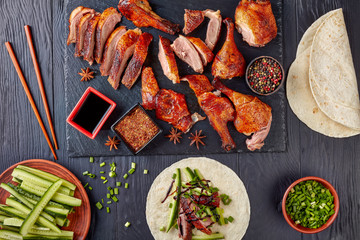 close-up of Juicy Peking Duck, top view