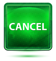 Cancel Neon Light Green Square Button
