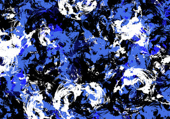 Dark blue grunge overlay texture. Abstraction with stains and curls in the form of scratches and scuffs.