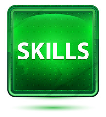 Skills Neon Light Green Square Button
