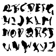 Hand drawn dry brush font. Modern brush lettering. Grunge style alphabet. Vector illustration.
