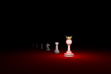 Vertical of authority. Career growth (chess metaphor). 3D render illustration. Free space for text.