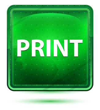 Print Neon Light Green Square Button