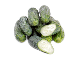 Fresh green cucumbers on white isolated background. Fresh vegetables.