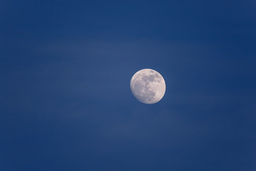 Naklejka na ściany i meble Full moon in daytime in blue hour with soft white clouds 