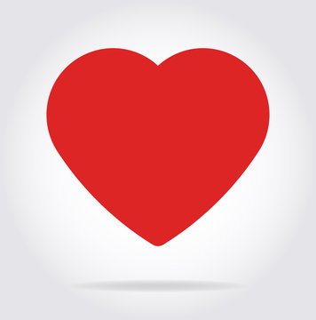 Red heart icon with shadow in flat style.