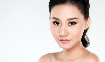 Naklejka premium closeup young woman face with clean skin.