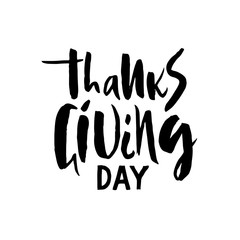 Hand drawn Happy Thanksgiving lettering typography poster. Celebration quote on white background for postcard, icon, logo, badge. Autumn vector calligraphy text on spot of paint