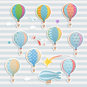 Set of balloons. Paper sticker.
