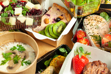 A lot of cardboard boxes with food