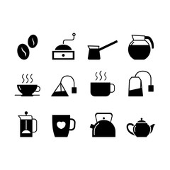 Coffee and tea simple flat style vector icons set