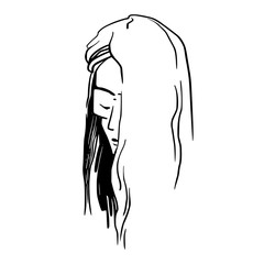 A young girl with long hair in minimalistic style.