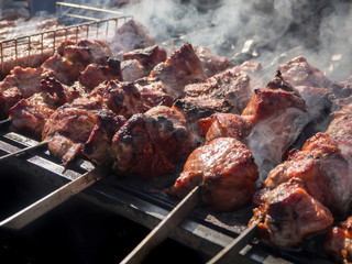 Kebab roasted on the coals in the smoke.
