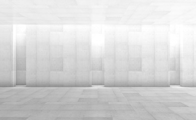Abstract concrete showroom with columns. Modern geometric design. White floor and wall background. 3d rendering