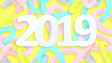 2019 New Year wallpaper. 3d background. Abstract shapes 3d. Year of Earth Pig. Winter holiday. New Year poster. Pastel. Minimalism. Trendy modern illustration. Render.