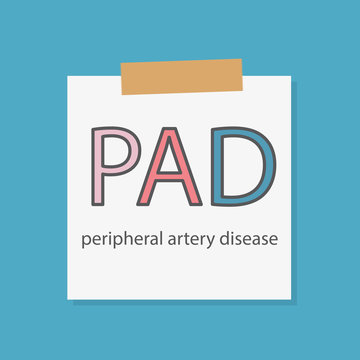 PAD Peripheral artery disease written in a notebook paper- vector illustration