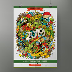 Cartoon colorful hand drawn doodles 2019 Year poster template.