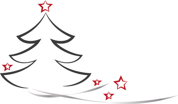 Frohe Weihnachten, xmas, Weihnachtsbaum mit roten Sternen, Kalligrafie